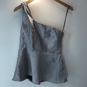 Navy and white One shoulder blouse